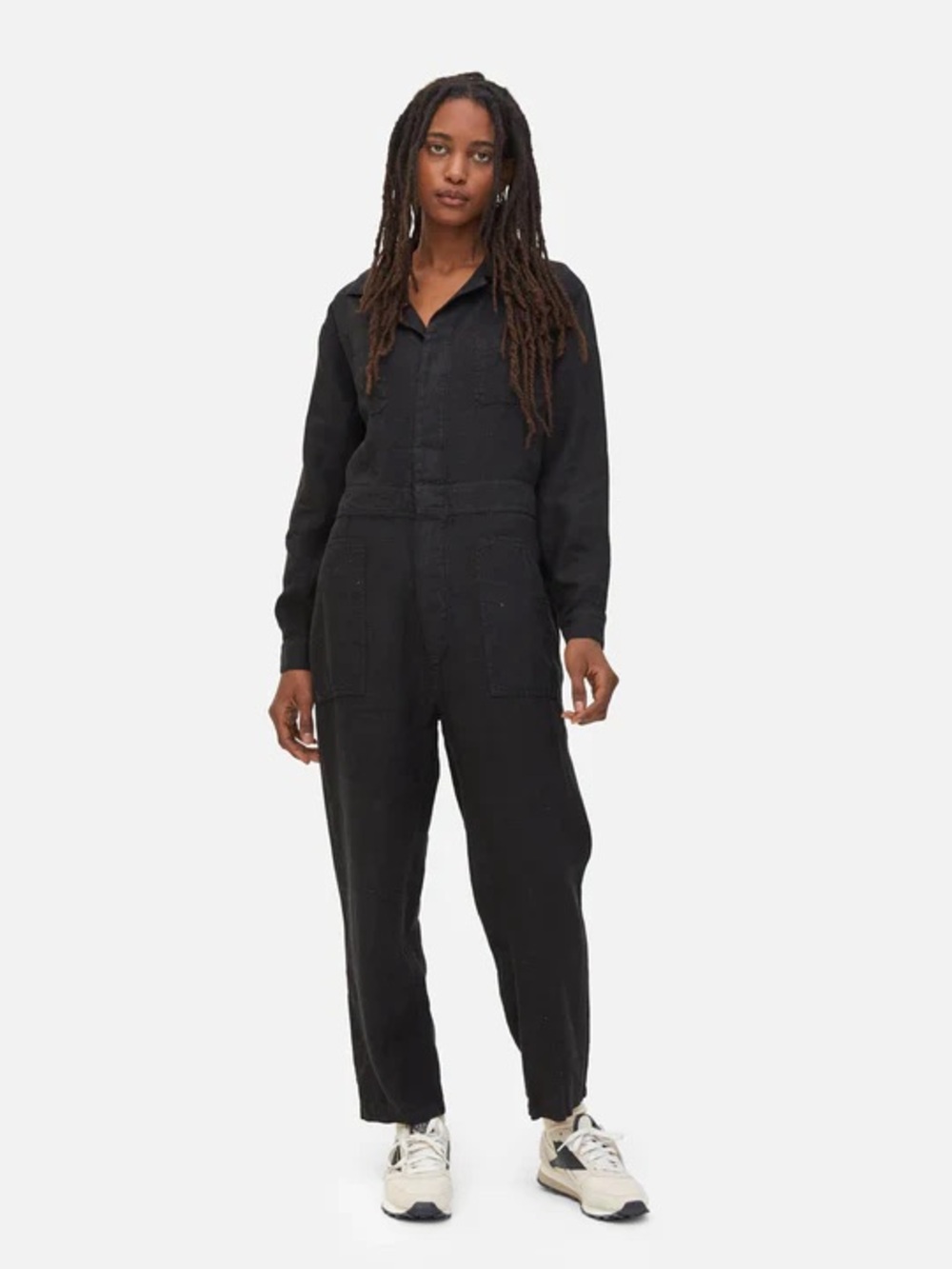 MATE The Label Long Sleeve Linen Jumpsuit - Jet Black Wimens Size S
